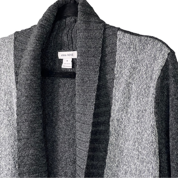 Anna Rose Open Cardigan Women's Size Medium Drape Front Heathered Gray & Black - Picture 3 of 9